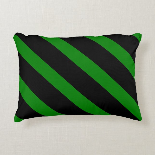 Cute Striped Pattern in Black and Kelly Green Accent Pillow (Front)