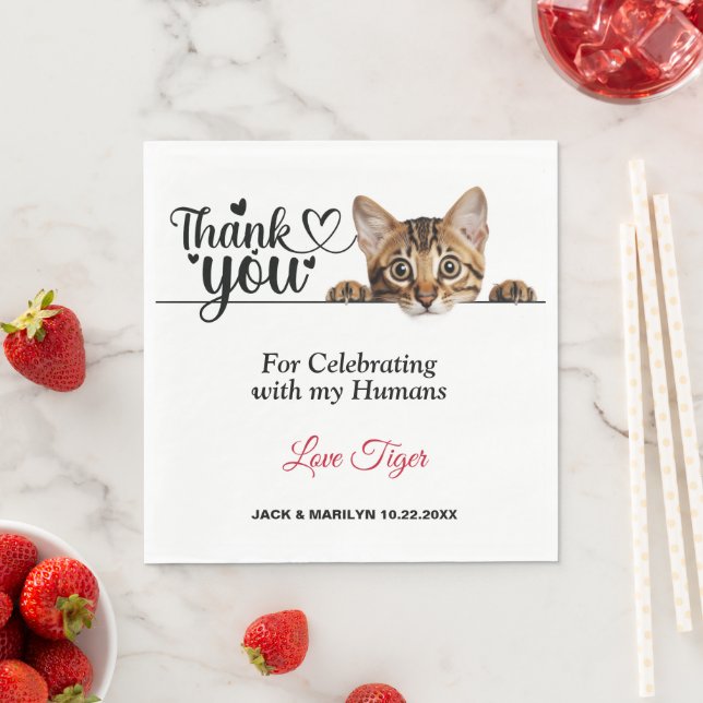 Cute Striped Peeking Cat Paper Napkins (Insitu)