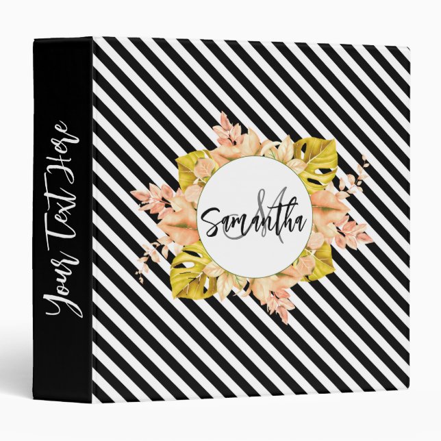 Cute Stripes and Floral Monogram Binder (Front/Spine)