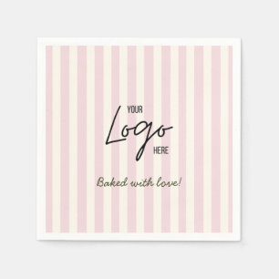 Cute Stripes Bakery Cafe Logo Baked With Love Napkin