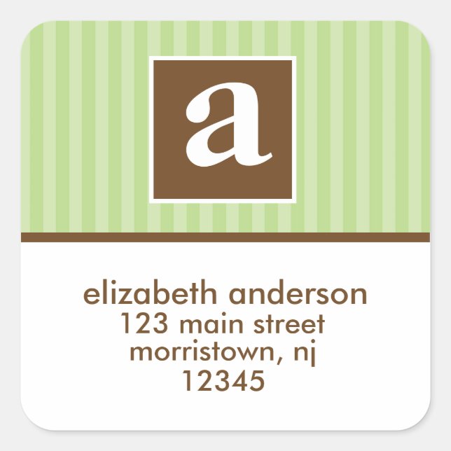 Cute Stripes Pattern Monogram Square Sticker (Front)