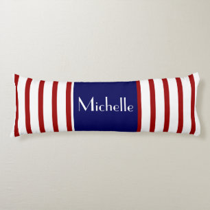 Cute Stripes, Red White & Blue, Add your name Body Pillow