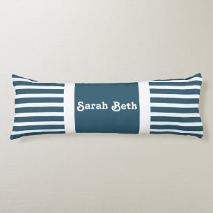 Cute Stripes, Slate Blue & White, Add your name Body Pillow