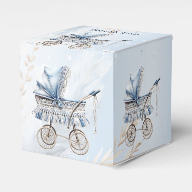 Cute Stroller Blue Floral Beautiful Party  Favor Box (Front Side)