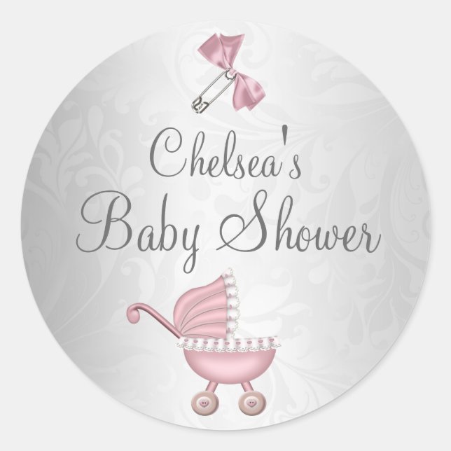 Cute Stroller Girl Baby Shower Sticker (Front)