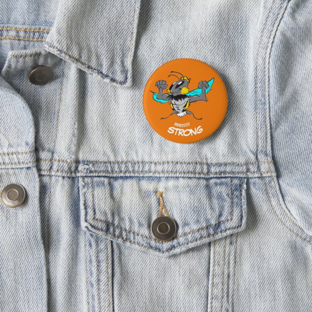 Cute Strong Bumble Bee Cartoon Button (In Situ)