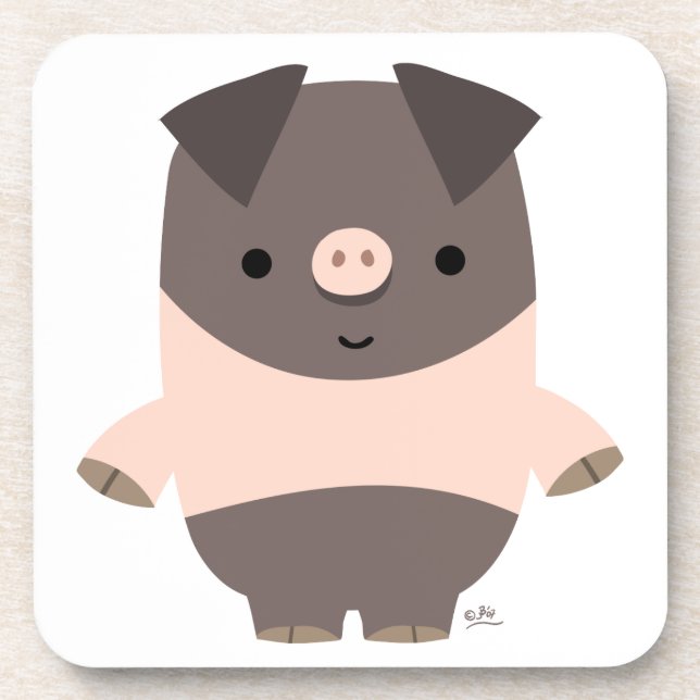Cute Strong Cartoon Pig Coasters Set (Front)