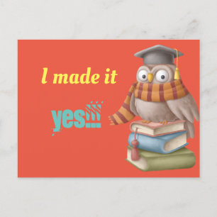 Cute student owl with books  announcement postcard