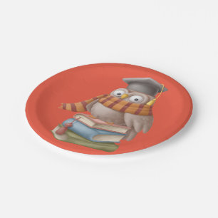 Cute student owl with books paper plate