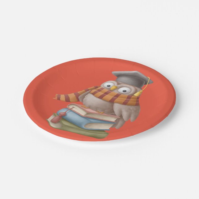 Cute student owl with books  paper plate (Angled)
