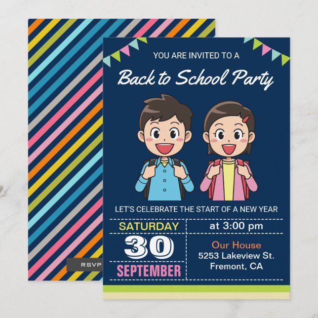 Cute Students | Back to School Party Invitation (Front/Back)