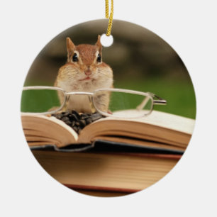Cute Studious Chipmunk Ceramic Ornament