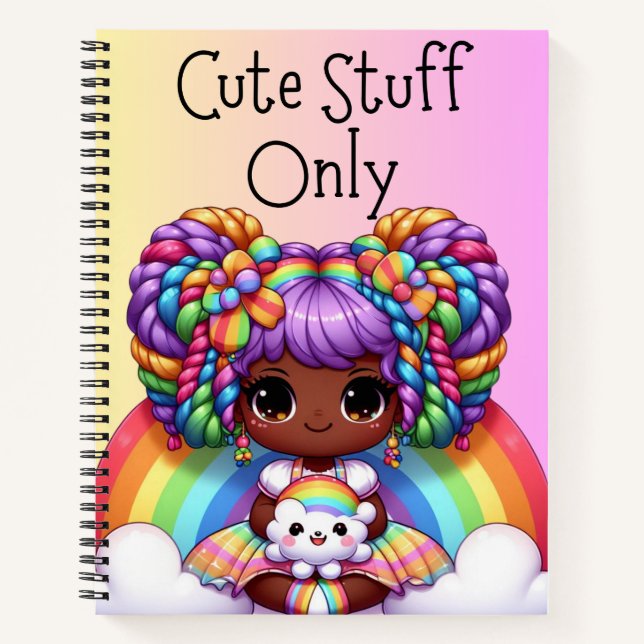 Cute Stuff Only – Pink Kawaii Rainbow  Notebook (Front)