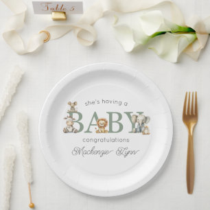 Cute Stuffed Animals Gender Neutral Baby Shower Paper Plate