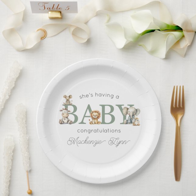 Cute Stuffed Animals Gender Neutral Baby Shower Paper Plate (Wedding)
