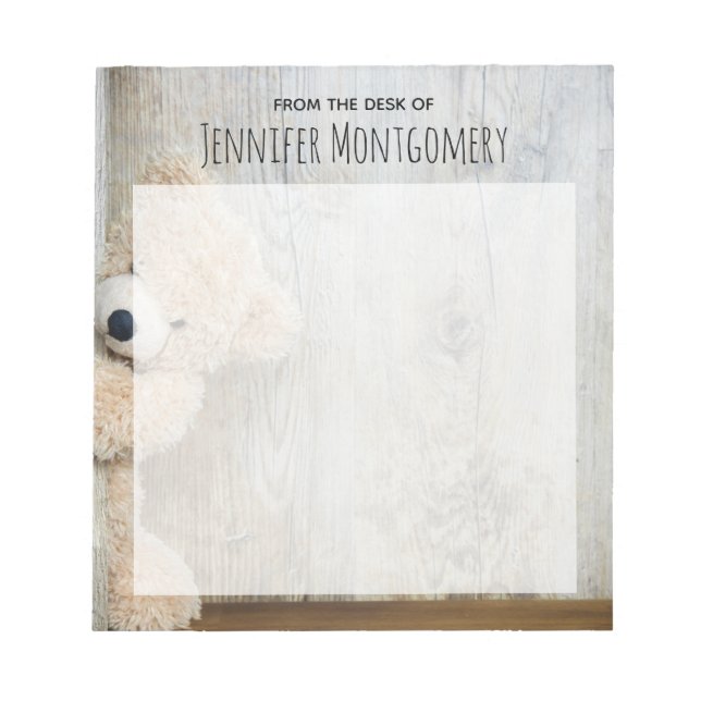Cute Stuffed Bear Rustic Wooden Backdrop Notepad (Front)