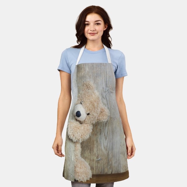 Cute Stuffed Bear Rustic Wooden Wall Apron (Worn)