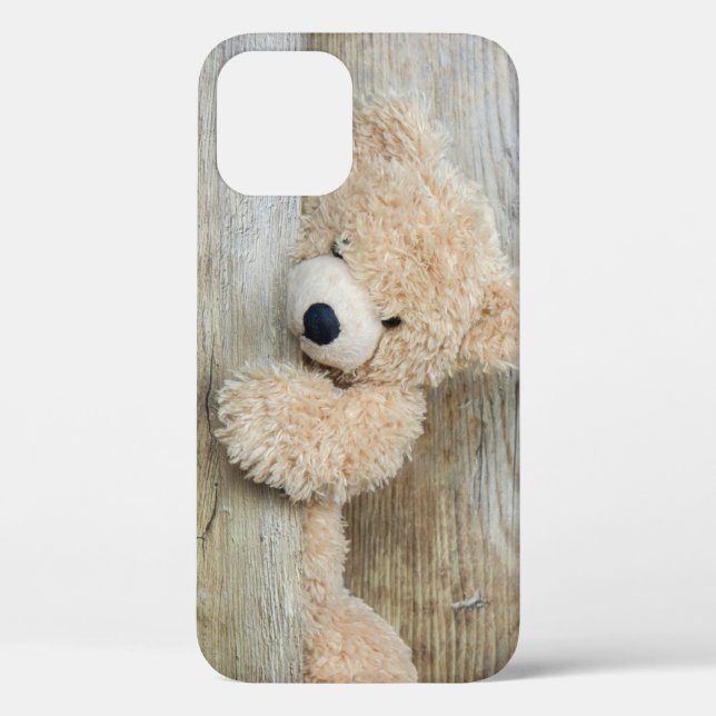  Cute Stuffed Bear Rustic Wooden Wall Case-Mate iPhone Case (Back)
