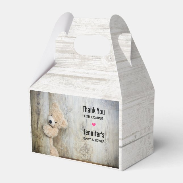 Cute Stuffed Bear Rustic Wooden Wall Favor Box (Front Side)