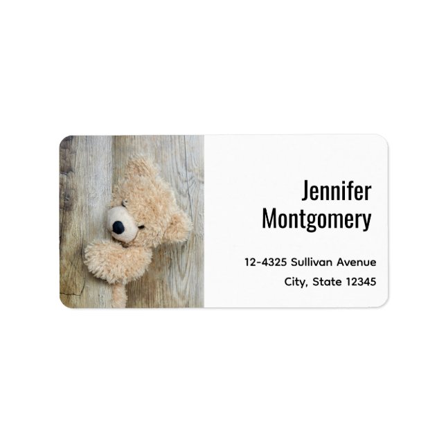  Cute Stuffed Bear Rustic Wooden Wall Label (Front)