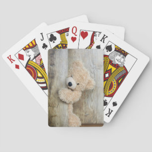 Cute Stuffed Bear Rustic Wooden Wall Playing Cards