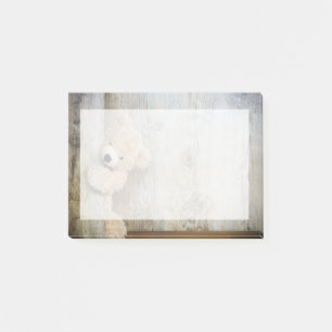 Cute Stuffed Bear Rustic Wooden Wall Post-it Notes