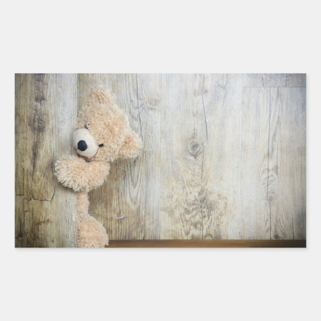  Cute Stuffed Bear Rustic Wooden Wall Sticker (Front)