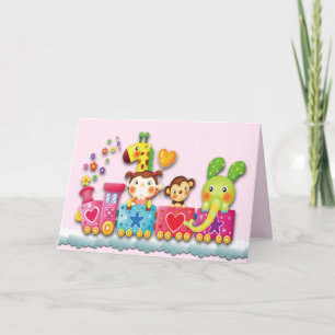 Cute Stuffed Toys On a Train Personalize Message  Thank You Card