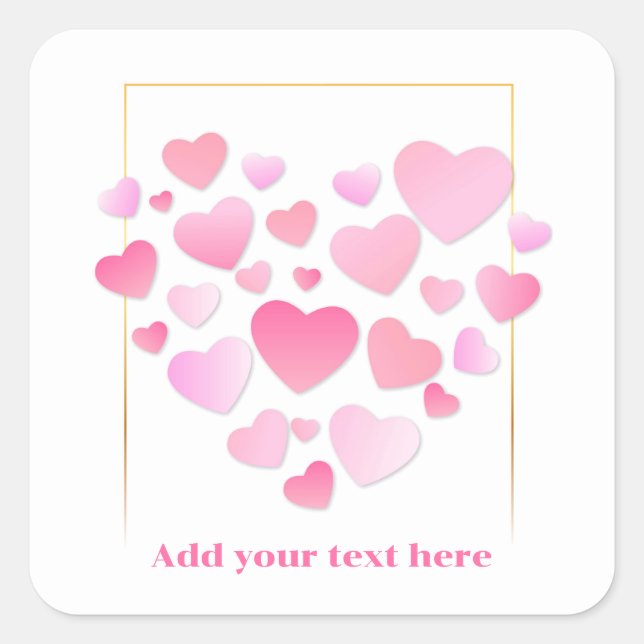 Cute Style Pink Hearts Romantic Valentine's Day Square Sticker (Front)