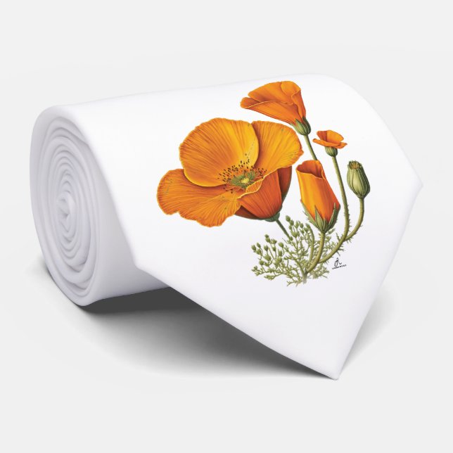 Cute Style Vintage California Poppy Flower Tie (Rolled)
