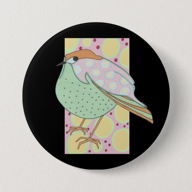 Cute Stylish Framed Pastel Songbird 3 Inch Round Button (Front)