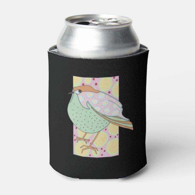 Cute Stylish Framed Pastel Songbird Can Cooler (Can Front)