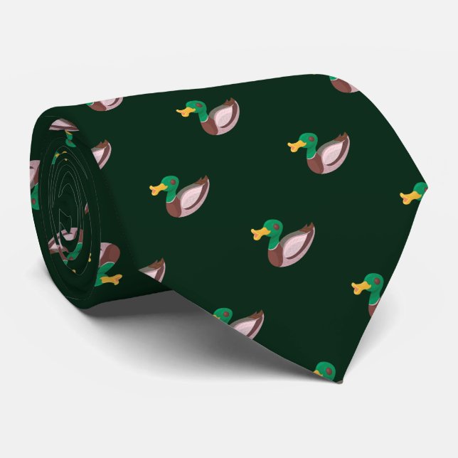 Cute Stylish Green Wild Duck Seamless Pattern Tie (Rolled)