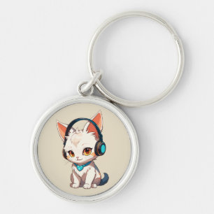 Cute Stylish Kitty in Headphones Keychain