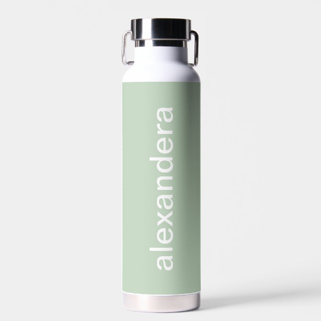 Cute Stylish Light Green Name School Water Bottle (Front)