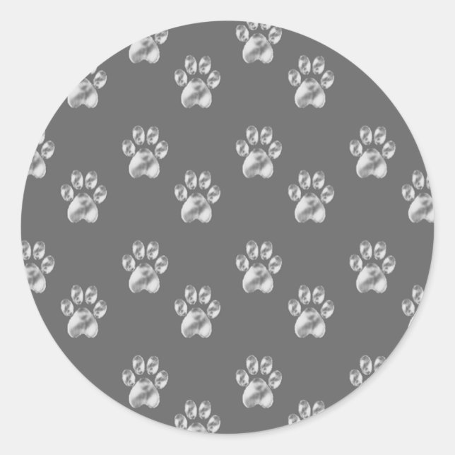 Cute stylish paw pattern on dark grey classic round sticker (Front)