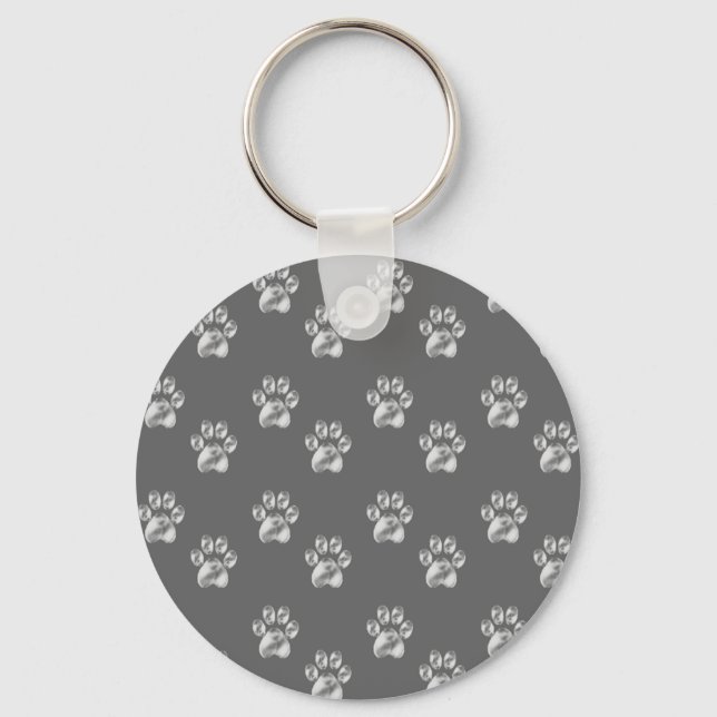 Cute stylish paw pattern on dark grey keychain (Front)