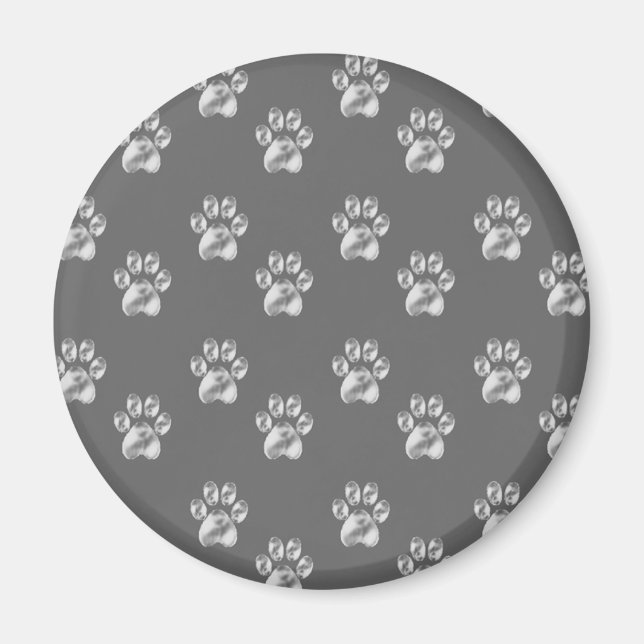 Cute stylish paw pattern on dark grey magnet (Front)