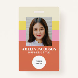 Cute Stylish Pink Orange Employee Photo ID Logo Badge