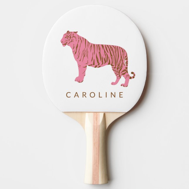 Cute Stylish Pink Tiger Simple Personalized Name Ping Pong Paddle (Front)