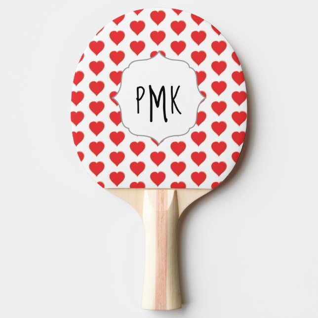 Cute Stylish Red Heart Monogram Initials Trendy Ping Pong Paddle (Front)