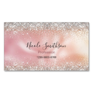 Cute stylish rose gold faux glitter monogram 	Magnetic business card