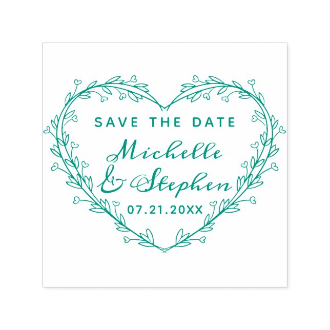 Cute Stylish Script Heart Wreath Save The Date Self-inking Stamp (Design)