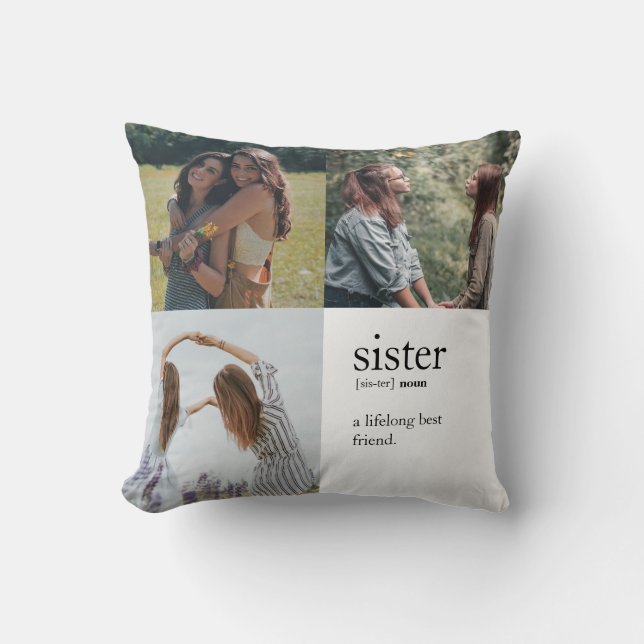Cute Stylish Sister Best Friend Photo Collage Throw Pillow (Front)