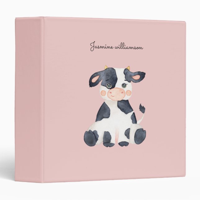  Cute stylish watercolor cow pink Binder (Front/Spine)
