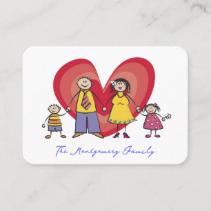 Cute Stylized Cartoon Happy Family Big Red Heart Calling Card