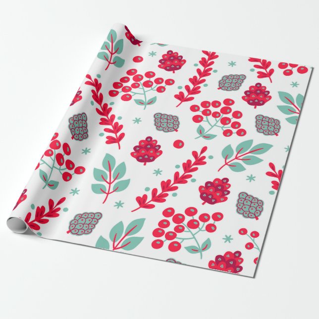 Cute stylized Christmas foliage pattern Wrapping Paper (Unrolled)