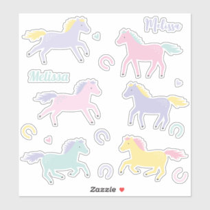 Cute stylized pastel Horses and horseshoes