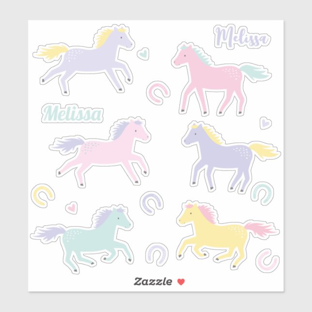 Cute stylized pastel Horses and horseshoes (Sheet)