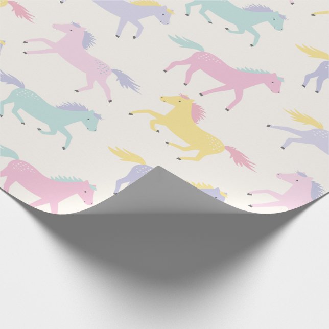 Cute stylized pastel Horses pattern on cream Wrapping Paper (Corner)